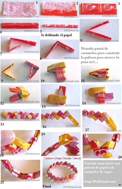 tutorial como hacer pulseras papeles sugus