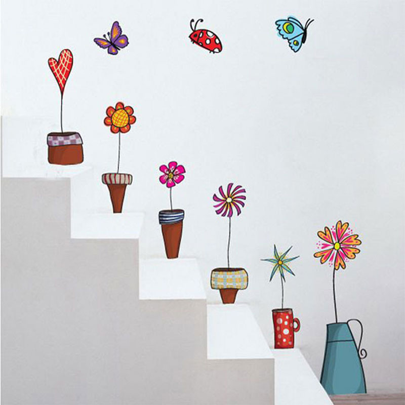 escaColorida-maceta-flores-creativo-autoadhesivo-etiqueta-de-la-pared-dormitorio-Den-salón-escaleras-decorativas-fondo-de